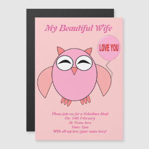 Magnétique Cute Rose Love You Owl Invitation personnalisé