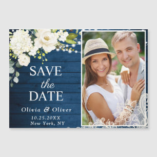 Magnétique Dentelle blanche Roses Enregistrer la date Carte m