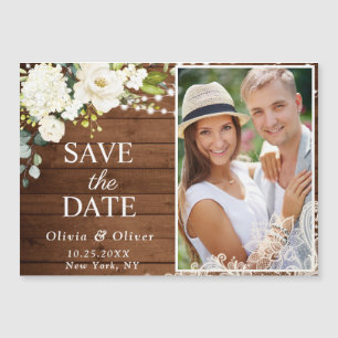 Magnétique Dentelle blanche Roses Enregistrer la date Carte m
