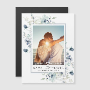 Magnétique Dusty Blue PHOTO Enregistrer la date Carte magnéti