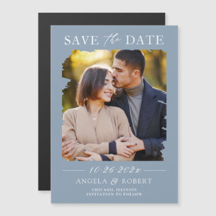 Magnétique Dusty Blue Photo Enregistrer la date Carte magnéti