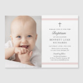 Magnétique Elégance moderne filles Photo Baptême Invitation (Devant)