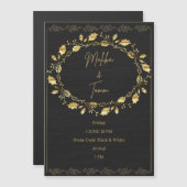 Magnétique Elegant Black & Gold Leaf Wedding Invitation (Devant / Derrière)
