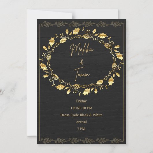 Magnétique Elegant Black & Gold Leaf Wedding Invitation (Recto)