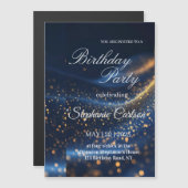 Magnétique Elegant Navy Blue & Gold Birthday Party Invitation (Devant / Derrière)