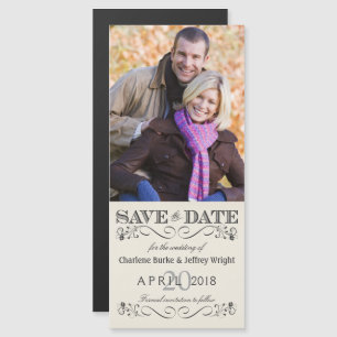 Magnétique Enregistrer le Invitation photo Mariage blanc Vint