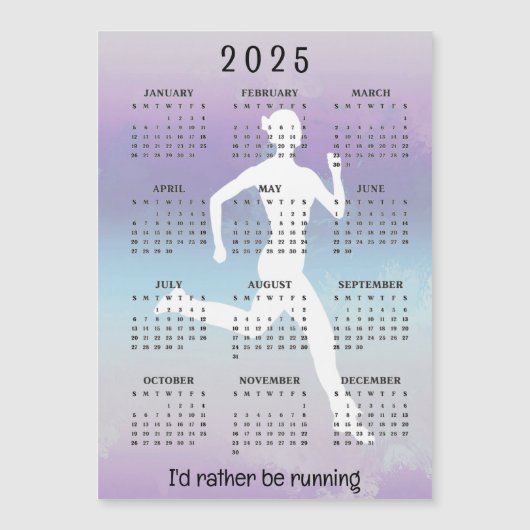 Magnétique Exécution de Jogging 2025 Calendrier Carte magnéti (Devant)