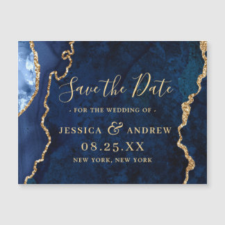 Magnétique Golden Navy Blue Agate Enregistrer la date Carte m