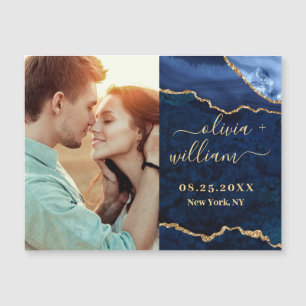 Magnétique Golden Navy Blue Agate Enregistrer la date Carte m