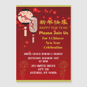 Magnétique Invitation à la fête du Nouvel An chinois Rouge & 