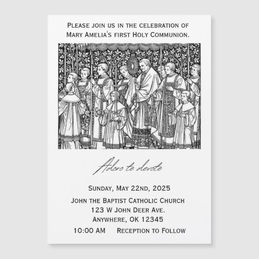 Magnétique Invitation à la première communion - Adoro te Devo (Devant)