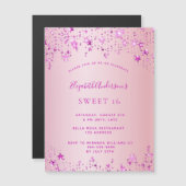 Magnétique Invitation aimantée avec étoiles roses pour une fê (Devant / Derrière)