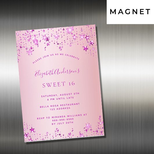Magnétique Invitation aimantée avec étoiles roses pour une fê