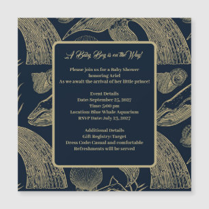 Magnétique Invitation Baby shower bleu de baleine marine vint