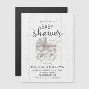 Magnétique Invitation Baby shower fille en bois blanc et tran