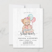 Magnétique Invitation Baby shower fille ours en bois blanc (Recto)