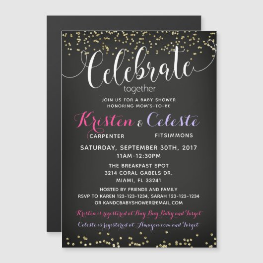 Magnétique Invitation de baby shower, amis communs (Devant / Derrière)