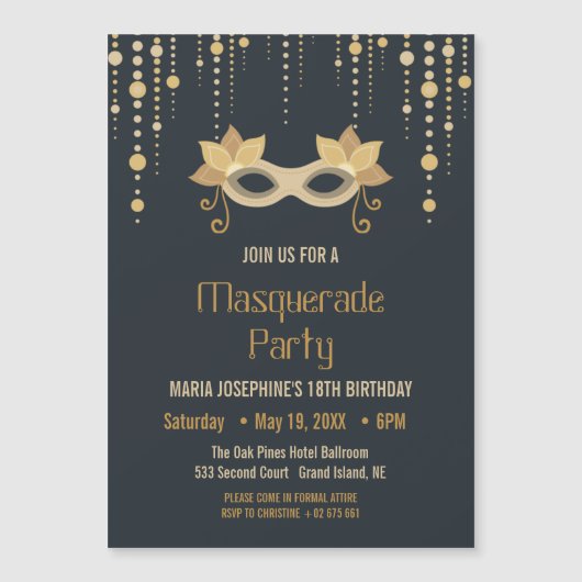 Magnétique Invitation de fête d'anniversaire Masquerade moder (Devant)