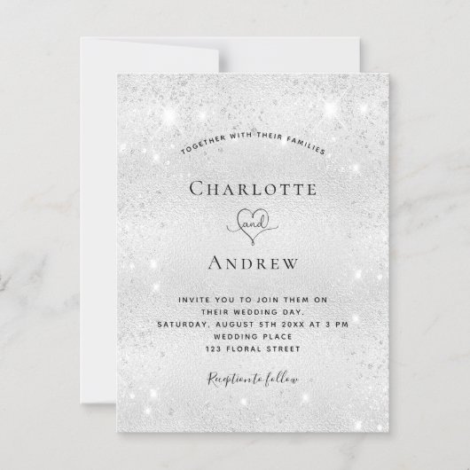 Magnétique Invitation de mariage aimantée avec paillettes arg (Recto)