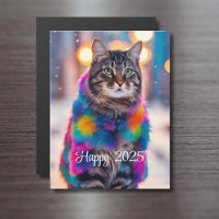 Jazzy Kitty en manteau - Happy 2025 - carte magnét