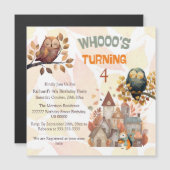 Magnétique Jote Fall Owl/Squirrel Boy Invitation Anniversaire (Devant / Derrière)