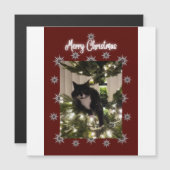 Magnétique Joyeuse carte de Noël avec Tuxedo cat sur mon arbr (Devant / Derrière)