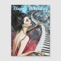 Joyeux Anniversaire Carte Magnetc Dame en rouge av