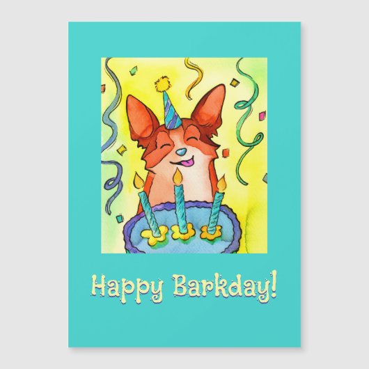 Magnétique Joyeux Barkday ! Carte d'anniversaire de Corgi (Devant)