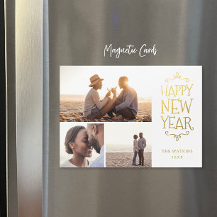 Magnétique Joyeux Nouvel An Faux Foil 3 Photo Carte magnétiqu