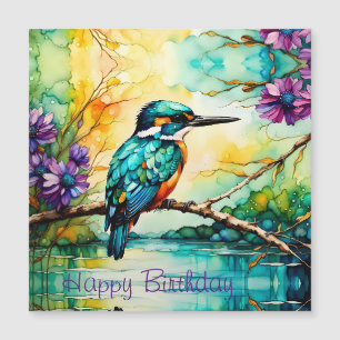 Magnétique Kingfisher sur l'eau, carte d'anniversaire Fleur s