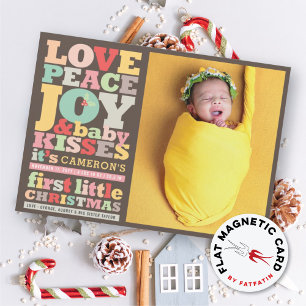 Magnétique Love Peace Joy Baby Girl 1ère carte photo de Noël