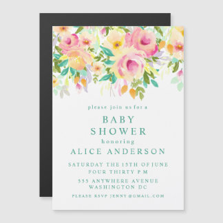 Magnétique |MAGNET| Invitation Baby shower floral aquarelle