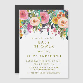 Magnétique |MAGNET| Invitation Baby shower floral peint