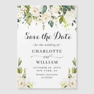 Magnétique Mariage Roses blanches Enregistrer la date Carte m