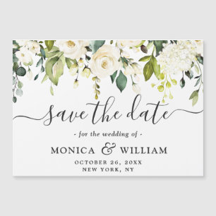 Magnétique Mariage Roses blanches Enregistrer la date Carte m