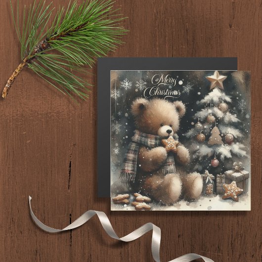 Magnétique Mignonne Teddy Bear Noël Salutation Carte magnétiq
