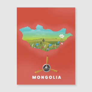 Magnétique Mongolie Carte illustrée affiche touristique.