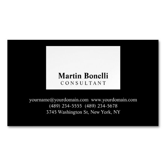 Magnétique Noir Blanc Moderniste Carte de visite professionne (devant)