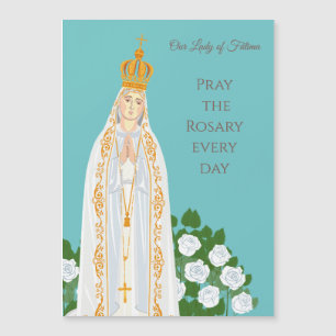 Magnétique Notre Dame de Fatima et carte de roses blanches