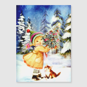 Magnétique Petite fille avec la carte de Noël Arbre