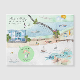 Magnétique Plage d'Ocean Isle   Carte illustrée de Caroline d