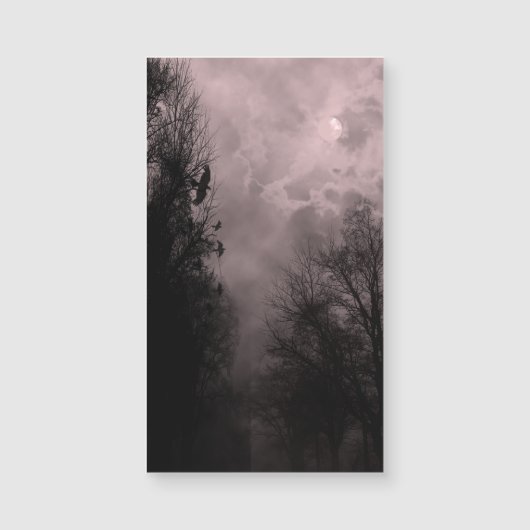 Magnétique Pleine lune Red Haunted Sky et Ravens Carte de vis (Devant)
