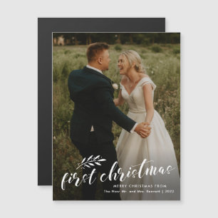Magnétique Première carte de Noël de mariage avec écriture po