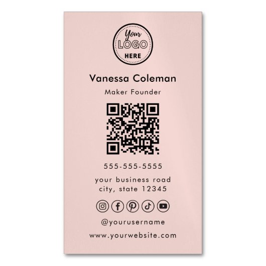 Magnétique Professionnel minimal Qr Code Carte de visite rose (devant Vertical)