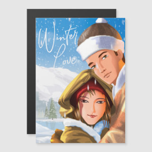 Magnétique Romantique Joyeux Vacances Hiver Amour Carte magné