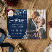 Magnétique Rustic Navy Floral Enregistrer la date Carte magné