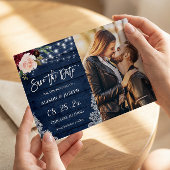 Magnétique Rustic Navy Floral Enregistrer la date Carte magné