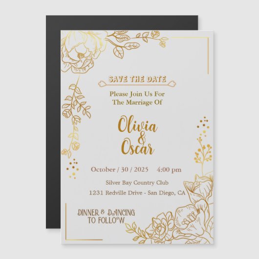 Magnétique Rustic Neutral Boho Floral Wedding Invitation (Devant / Derrière)