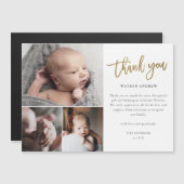 Magnétique Simple Gold Script 3 Photo Carte de remerciements  (Devant / Derrière)