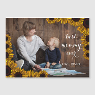 Magnétique Sunflowers Rustic Mothers Carte photo de la Fête d